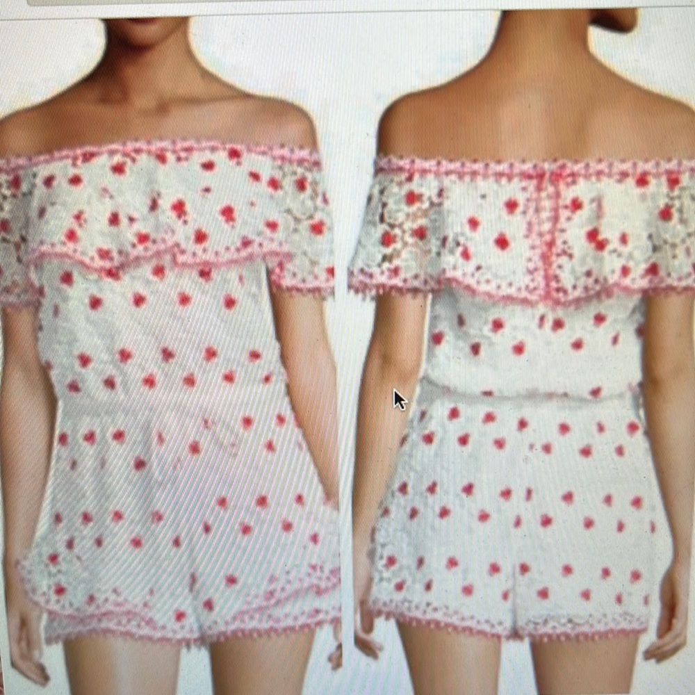 Alexis Clive Romper Off the Shoulder Lace Red White One-Piece Size Large